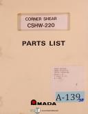 Amada-Amada CSHW-220, Corner Shear, Operations Parts & Electrical Manual 1986-CSHW-220-01